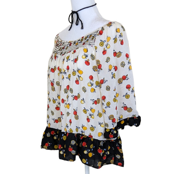 Democracy Smocked Fruit Print Bohemian Peasant Top M - Picture 2 of 9